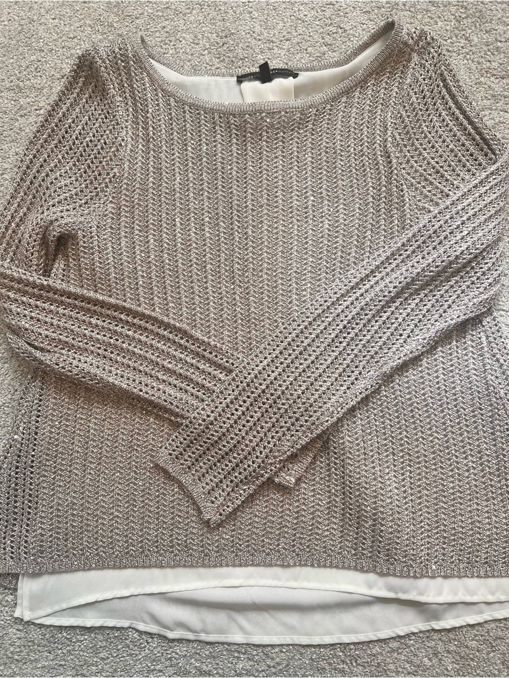 White House Black Market Knit Layered Hem sparkly Women's Sweater - Light Gray M - Picture 10 of 10